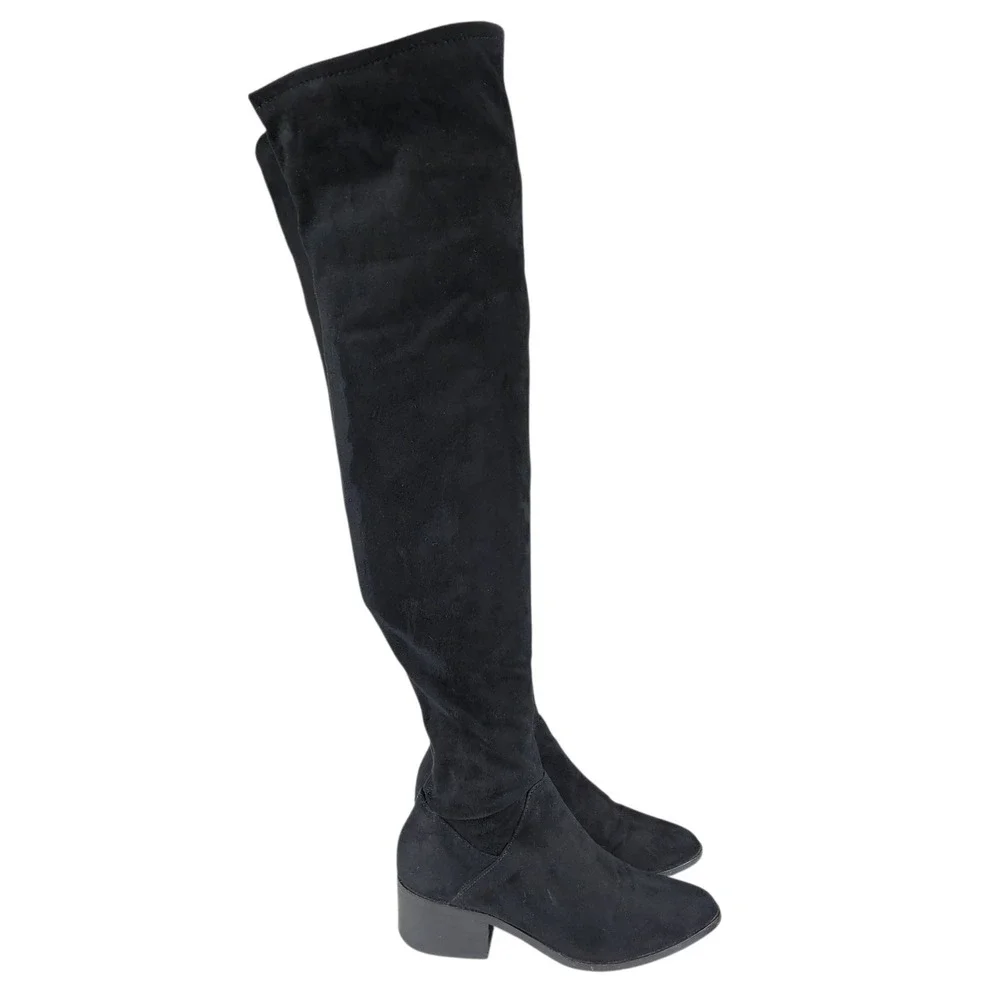 Steve Madden Over Knee Boots‎ 6 Women Black Stretch Faux Suede Riding Equestrian